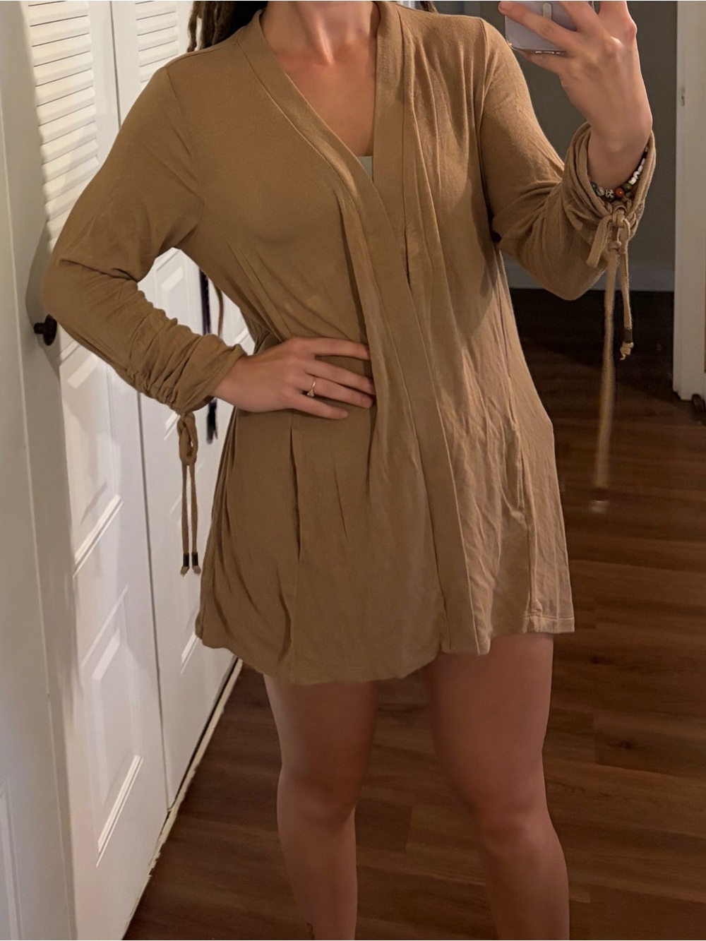 Susan Graver Tan Long Sleeve Swim Cover-Up Tunic